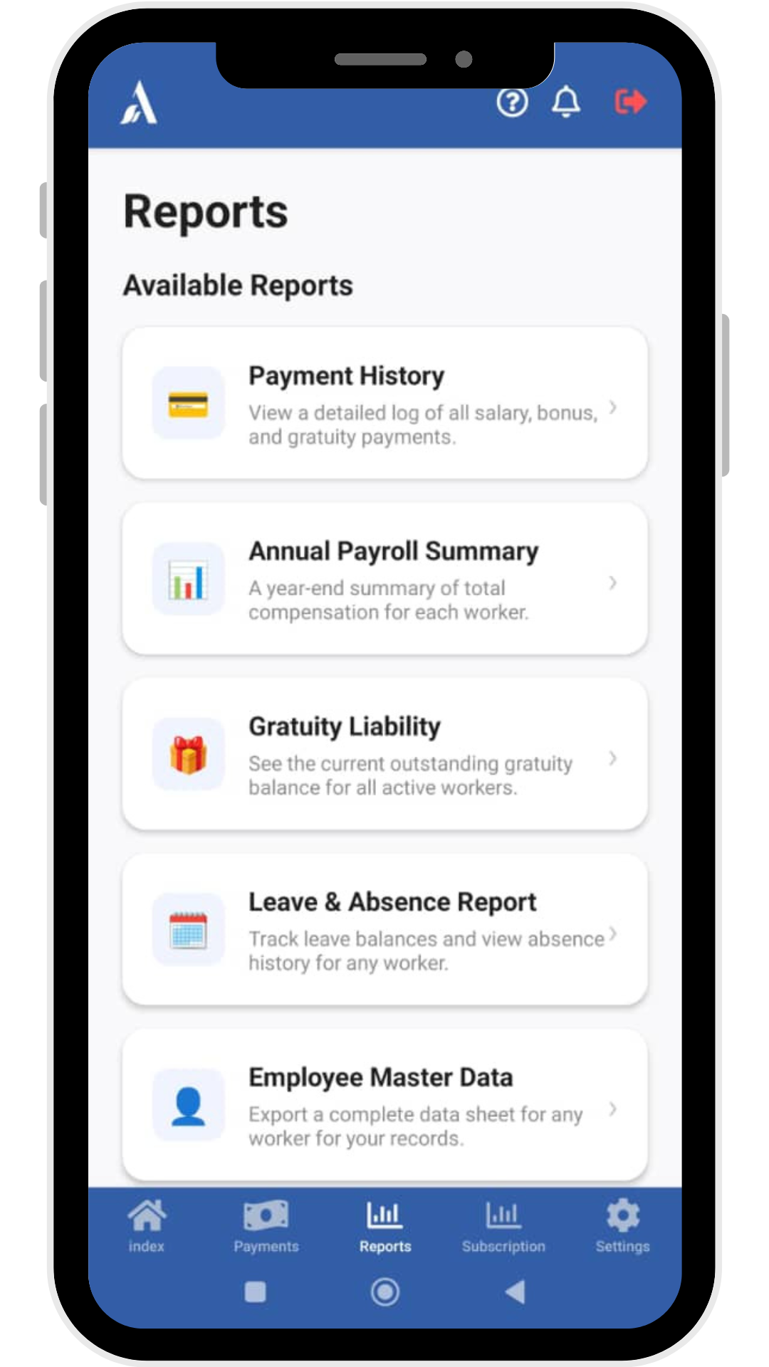 Antchito App Reports Screen showing different reports